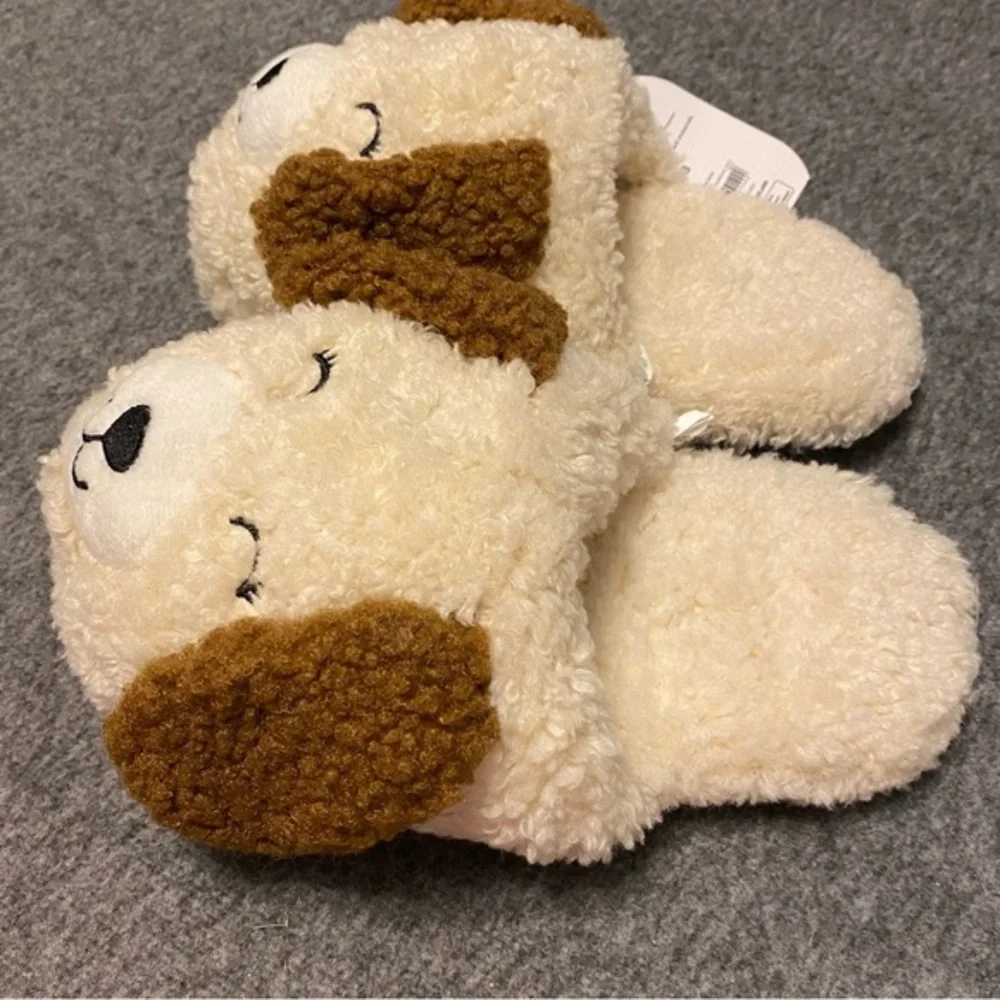 Wonder‎ Nation Slippers Girls Size 2-3 Dog Slip On/Off Fuzzy Loafer New